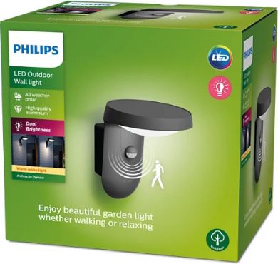 Philips Уличный настенный светильник Tyla IR 1x9W 4000K 930lm HV IP44 Антрацит 929003260101 | Elektrika.lv
