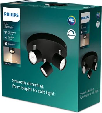 Philips Ceiling luminaire STAR 3x4.5W 2700K 230V 1500lm SELV Dim Black 929003205301 | Elektrika.lv
