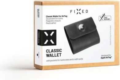 Fixed Fixed | Classic Wallet for AirTag | Apple | Genuine cowhide | Black | Dimensions of the wallet : 11 x 11.5 cm; Closing of the wallet is secured by a magnet; Smaller pocket for Apple AirTag; inner hidden pocket; 4 pockets for credit cards or documents FIXWAT-SCW2-BK