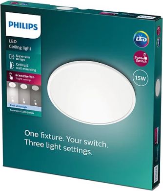 Philips Griestu gaismeklis Superslim CL550 SS RD 15W 4000K WV 06 1500lm IP20 Balts 915005777901 | Elektrika.lv