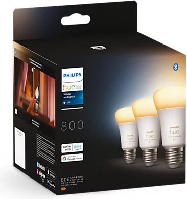 Philips HueWA Bulb 6W A60 E27 EUR 806lm 2200-6500K 3 pcs. 929002489803 | Elektrika.lv