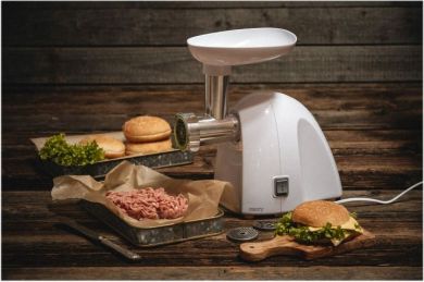 Camry Meat mincer Camry | CR 4802 | White | 600-1500 W | Number of speeds 1 | Middle size sieve, mince sieve, poppy sieve, plunger, sausage filler, vegatable attachment. CR 4802