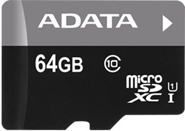 Adata Atmiņas karte Premier UHS-I 64 GB, MicroSDXC, Class 10, Adapter, Melns AUSDX64GUICL10A1-RA1 | Elektrika.lv
