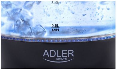 ADLER Electric Kettle Standard, 2000 W, 1.5 L, Glass, Black AD 1224 | Elektrika.lv