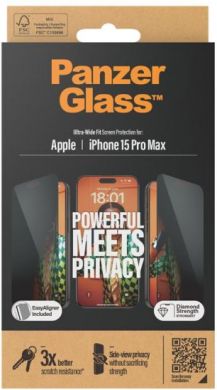 PanzerGlass PanzerGlass | Privacy Screen Protector | Apple | iPhone 15 Pro Max | Tempered glass | Black | Ultra-Wide Fit W. Easyaligner P2812