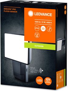 LEDVANCE LED Floodlight with sensor ENDURA&reg; PRO FLOOD SENSOR 15W 4000K 1500Lm IP55 IK05 840 DG 4058075228801 | Elektrika.lv