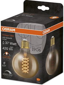 LEDVANCE LED Bulb Vintage 1906 G95-SHAPE 95 DIM 37 4.8W E27 2200K 420lm DIM 4058075761612 | Elektrika.lv