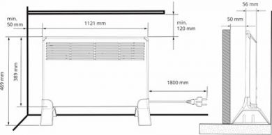 ENSTO Panel heater BETA15-MP 1500W 112x39cm and plug, with mechanical thermostat and floor mounting BETA15-MP | Elektrika.lv