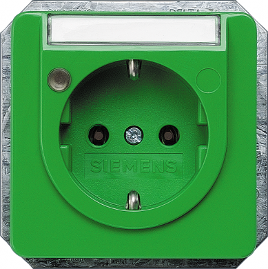 Siemens Розетка с местом для маркировки и безвинтовыми соединительными клеммами, С индикатором работы, 10/16A 250V, 65x65mm, Зеленая (SV), DELTA profil 5UB1474 | Elektrika.lv