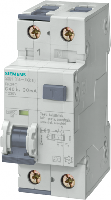 Siemens RCBO, 10 kA, 1P+N, type A, 10 mA, C-Char, In: 10 A, Un AC: 230 V 5SU1154-7KK10 | Elektrika.lv