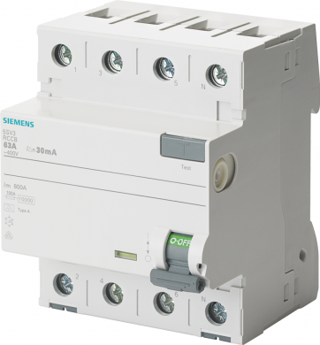 Siemens Residual current operated circuit breaker, 4-pole, type F, short-time delayed, In: 80 A, 30 mA, Un A 5SV3347-3 | Elektrika.lv