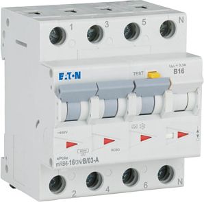 EATON 3N 16A 300mA B-LS-Char FI-Char: A Residual-current circuit breaker with overcurrent protection (RCBO) mRB6-16/3N/B/03-A 120656 | Elektrika.lv