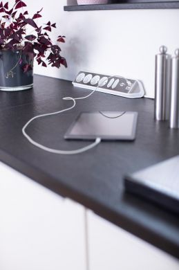 Brennenstuhl Corner extension cable ESTILO with 2xUSB 6 sockets, stainless steel+white, 2m 1153590620 | Elektrika.lv