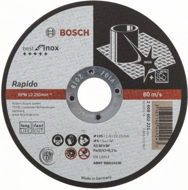 BOSCH Cutting Disk 125x22,2x1,0mm Rapido Longlife 2608602221 | Elektrika.lv