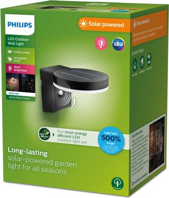 Philips Уличный настенный светильник Zonal UE SR С солнечной батареей WA RD 1.3W 3000K 250/25lm IR 06 IP44 Черный 929004066801 | Elektrika.lv