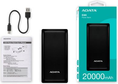 Adata POWER BANK USB 20000MAH BLACK/PBC20-BK ADATA PBC20-BK | Elektrika.lv