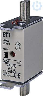 ETI NH000 gG 32A/500V Drošinātājs KOMBI, 32A, 120kA 004181208 | Elektrika.lv