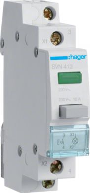 Hager Выключатель кнопочный с зелёным индикатором 1 NO 230V AC SVN413 | Elektrika.lv