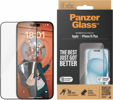 PanzerGlass PanzerGlass | Screen protector | Apple | IPhone 15 Plus | Glass | Transparent | Ultra-wide fit, Scratch resistant, Drop protection, EasyAligner included 2811