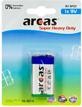ARCAS Baterija 9V/6LR61, Super Heavy Duty, 1 gab. 10700122 | Elektrika.lv
