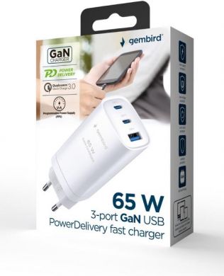 Gembird CHARGER USB UNIVERSAL QC3.0/TA-UC-PDQC65-01-W GEMBIRD TA-UC-PDQC65-01-W | Elektrika.lv