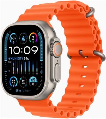 Apple Apple Watch Ultra 2, Oranža Ocean siksniņa, 49 mm titāna korpuss MREH3EL/A | Elektrika.lv