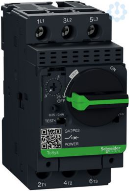 Schneider Electric TeSys GV2-Circuit breaker-thermal-magnetic, 0,25…0,40A, screw clamp terminals. range: TeSys - device short name: GV2P - product or component type: circuit breaker - circuit breaker application: motor protection - network type: AC - utilisation catego GV2P03 | Elektrika.lv