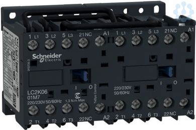 Schneider Electric reversing Contactor, TeSys K, 3P, AC-3/AC-3e,440V 6A, 1NC, 24V AC coil, screw clamp terminals LC2K0601B7 | Elektrika.lv