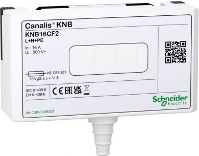 Schneider Electric Canalis, tap-off unit for NF fuse, 8,5x31,5mm, 16A, L+N+PE. range of product: Canalis - product name: KN - fuse type: cylindrical - aM - 0...16 A - 8.5 x 31.5 mm - conforming to NF, cylindrical - gG - 0...16 A - 8.5 x 31.5 mm - conforming to NF - mou KNB16CF2 | Elektrika.lv