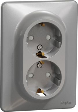 Schneider Electric Double socket, grounded, with frame, aluminium Sedna Design SDD313221 | Elektrika.lv