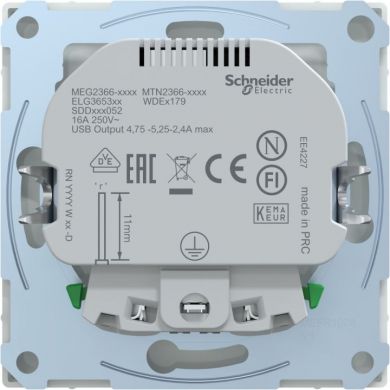 Schneider Electric Kontaktligzda ar 2xUSB(2.4A), lotosa balts, D-Life MTN2366-6035 | Elektrika.lv