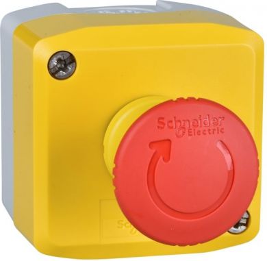 Schneider Electric Yellow station, 1 red mushroom head pushbutton Ø40 turn to release 1NC. range of product: Harmony XALK - product or component type: complete control station - device short name: XALK - product destination: for XB5 Ø 22 mm control and signalling units XALK178 | Elektrika.lv