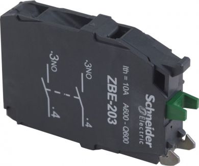 Schneider Electric Double contact block for head Ø22 2NO screw clamp terminal. range of product: Harmony XB4, Harmony XB5 - product or component type: contact block - device short name: ZBE - contacts type and composition: 2 NO - contacts operation: slow-break - contac ZBE203 | Elektrika.lv