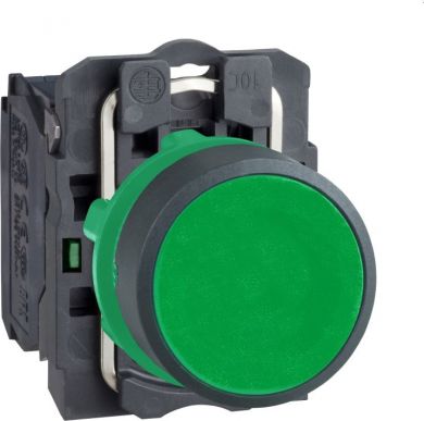 Schneider Electric Green flush complete pushbutton Ø22 spring return 1NO unmarked. range of product: Harmony XB5 - device short name: XB5 - fixing collar material: plastic - mounting diameter: 22 mm - contacts operation: slow-break - connections - terminals: screw clam XB5AA31 | Elektrika.lv
