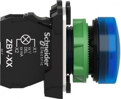 Schneider Electric XB5AVB6 blue complete pilot light Ø22 plain lens with integral LED 24V XB5AVB6 | Elektrika.lv