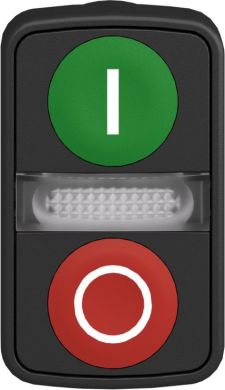 Schneider Electric Green flush/red flush illuminated double-headed pushbutton Ø22 with marking. range of product: Harmony XB5 - product compatibility: integral LED - device short name: ZB5 - mounting diameter: 22 mm - operator profile: 2 flush pushbuttons - 1 central p ZB5AW7A3741 | Elektrika.lv