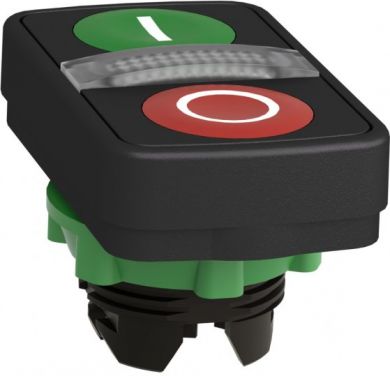 Schneider Electric Green flush/red flush illuminated double-headed pushbutton Ø22 with marking. range of product: Harmony XB5 - product compatibility: integral LED - device short name: ZB5 - mounting diameter: 22 mm - operator profile: 2 flush pushbuttons - 1 central p ZB5AW7A3741 | Elektrika.lv