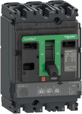 Schneider Electric Circuit breaker, ComPacT NSX250HB2, 100kA/690VAC, 3 poles, MicroLogic 2.2 trip unit 250A C25W32D250 | Elektrika.lv