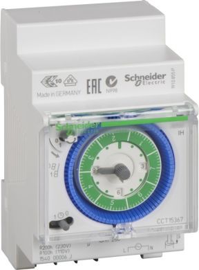 Schneider Electric Acti 9, IH, mechanical time switch, 7 days, 200 h memory. range of product: Acti 9 - device short name: IH 7j 1c ARM - product or component type: mechanical time switch - function available: manual time changeover. CCT15367 | Elektrika.lv