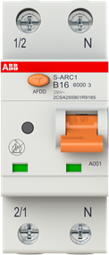 ABB S-ARC 1P+N B 16A 6kA 500VAC Arc fault detection device (AFDD) w integrated Miniature Circuit Breaker (MCB) 2CSA255901R9165 | Elektrika.lv