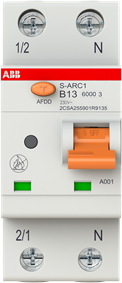 ABB S-ARC 1P+N B 13A 6kA Arc fault detection device (AFDD) w integrated Miniature Circuit Breaker (MCB) 2CSA255901R9135 | Elektrika.lv