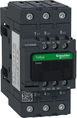 Schneider Electric TeSys D contactor, 3p(3 NO), AC-3, <= 440 V 40A, 24 V AC 50/60 Hz coil. range: TeSys - product or component type: contactor - device short name: LC1D - contactor application: motor control, resistive load - utilisation category: AC-1, AC-3 - poles de LC1D40AB7 | Elektrika.lv