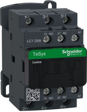 Schneider Electric TeSys D contactor, 3p(3 NO), AC-3, <= 440 V 9A, 380 V AC coil. range: TeSys - product or component type: contactor - device short name: LC1D - contactor application: motor control, resistive load - utilisation category: AC-1, AC-3 - poles description LC1D09Q7 | Elektrika.lv