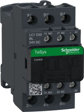 Schneider Electric TeSys D contactor, 3p(3 NO), AC-3, <= 440 V 32A, 24 V DC coil. range: TeSys - product or component type: contactor - device short name: LC1D - contactor application: motor control, resistive load - utilisation category: AC-1, AC-3 - poles description LC1D32BL | Elektrika.lv