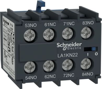 Schneider Electric TeSys K, Auxiliary contact block, 3 NO+1 NC, screw-clamps terminals. range: TeSys - device short name: LA1 - product or component type: auxiliary contact block - product compatibility: CA2K, CA3K - pole contact composition: 3 NO + 1 NC - connections LA1KN31 | Elektrika.lv