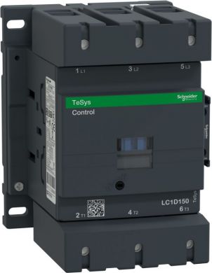 Schneider Electric TeSys D contactor, 3p(3 NO), AC-3, <= 440 V 150A, 24 V DC standard coil. range: TeSys - product or component type: contactor - device short name: LC1D - contactor application: motor control, resistive load - utilisation category: AC-1, AC-3 - poles d LC1D150BD | Elektrika.lv
