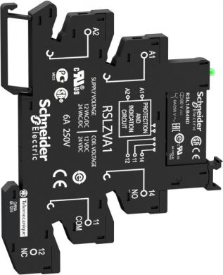 Schneider Electric Slim relay mounted on screw socket with LED and protection circuit, 12 V. range of product: Zelio Relay - series name: interface relay - product or component type: plug-in relay - device short name: RSL - contacts type and composition: 1 C/O - contac RSL1PVJU | Elektrika.lv