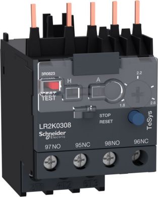 Schneider Electric TeSys K, differential thermal overload relays, 1,8...2,6, class 10A. range of product: TeSys K thermal overload relays - product or component type: differential thermal overload relay - device short name: LR2K - relay application: motor protection - LR2K0308 | Elektrika.lv