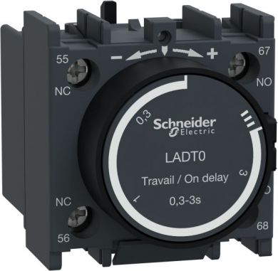 Schneider Electric TeSys D, time delay auxiliary contact block, 1NO+1NC, screw clamp terminals. range: TeSys - product or component type: time delay auxiliary contact block - pole contact composition: 1 NO + 1 NC - connections - terminals: screw clamp terminals 1 cable LADT0 | Elektrika.lv