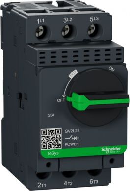 Schneider Electric TeSys GV2, Circuit breaker, magnetic, 25A, screw clamp terminals. range: TeSys - device short name: GV2L - product or component type: circuit breaker - circuit breaker application: motor protection - network type: AC - utilisation category: AC-3 conf GV2L22 | Elektrika.lv